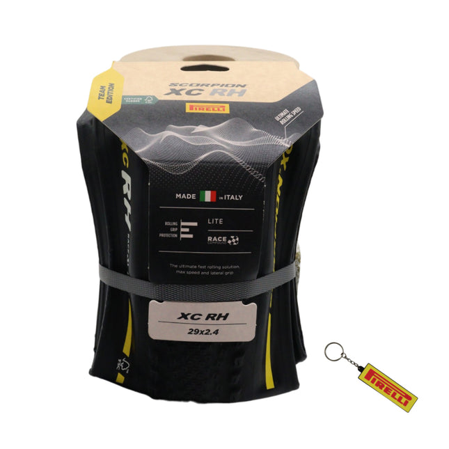 Pirelli Scorpion Race XC RH Lite Team Edition 29x2.4 Yellow Label MTB Tire - High Performance Cross Country Tire Lightweight Folding Design for Speed & Traction on Technical Terrain with Keychain