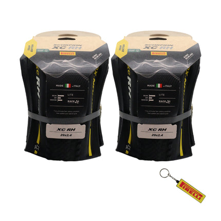 Pirelli Scorpion Race XC RH Lite Team Edition 29x2.4 Yellow Label MTB Tire 2pk - High Performance Cross Country Tire Lightweight Folding Design for Speed & Traction on Technical Terrain with Keychain