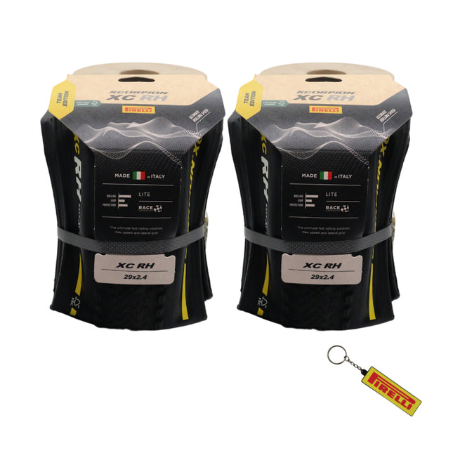 Pirelli Scorpion Race XC RH Lite Team Edition 29x2.4 Yellow Label MTB Tire 2pk - High Performance Cross Country Tire Lightweight Folding Design for Speed & Traction on Technical Terrain with Keychain