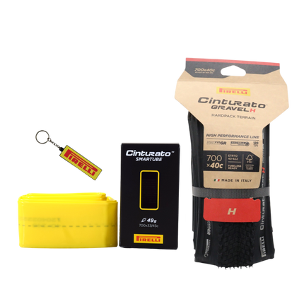 Pirelli Cinturato Gravel H HP-Line 40-622 Black Bicycle Tire 700x40 & Cinturato SmarTube 33/45-622 Presta 60mm - High Performance Gravel Tire & Lightweight Tube Bundle with Keychain