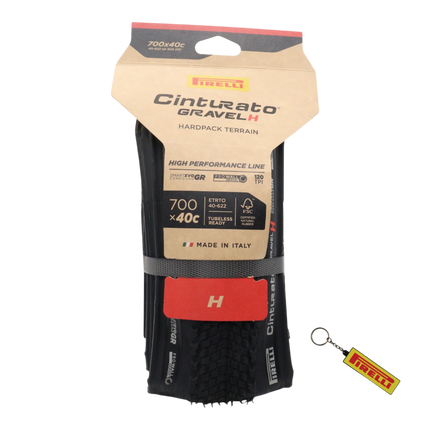 Pirelli Cinturato Gravel H HP-line 40-622 Black Bicycle Tire 700x40 High Performance Gravel Tire - Fast Rolling Durable All-Road Folding Tire for Hardpack & Pavement with Keychain