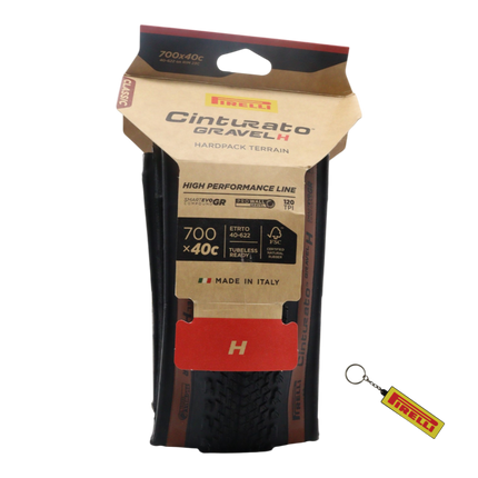 Pirelli Cinturato Gravel H Classic HP Line 40-622 Tan Wall Bicycle Tire 700x40 High Performance Gravel Tire - Fast Rolling, Durable, Classic Folding Tire with Pirelli Keychain