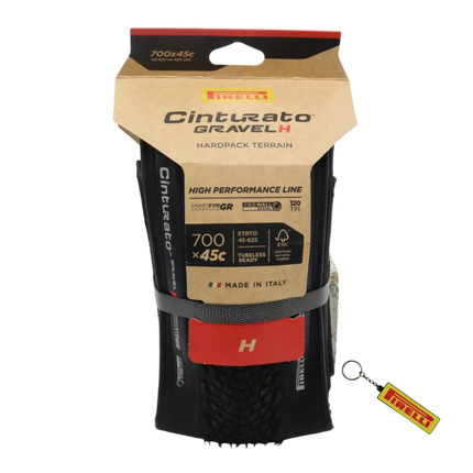 Pirelli Cinturato Gravel H HP-Line 45-622 Black Bicycle Tire (700x45) High Performance Gravel Tire Fast Rolling Durable All Road Folding Tire for Hardpack and Pavement with Keychain