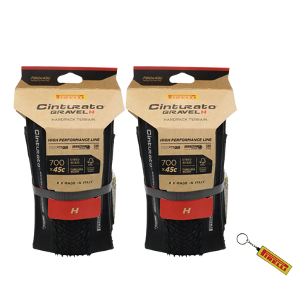 Pirelli Cinturato Gravel H HP-Line 45-622 Black Bicycle Tire 700x45 2 Pack High Performance Gravel Tires Fast Rolling Durable All Road Folding Tires for Hardpack and Pavement with Keychain