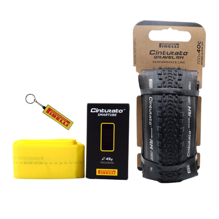 Pirelli Cinturato Gravel RM P-Line 40-622 Black Bicycle Tire 700x40 with SmarTube 33/45-622 Presta 60mm Valve - High Performance Gravel Tire Fast Rolling Durable Folding Tire with Keychain