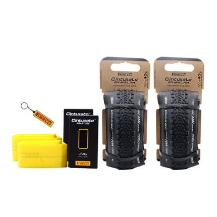 Cinturato™ GRAVEL RM P-line 40-622 Black Bicycle Tire (x2) & Cinturato SmarTube 33/45-622, Presta 60mm (x2) with keychain