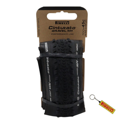 Pirelli Cinturato Gravel RM P-Line 45-622 Black Bicycle Tire 700x45 High Performance Gravel Tire - Fast Rolling Durable All-Road Folding Tire for Mixed Terrain with Keychain