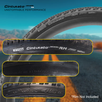 Pirelli Cinturato Gravel RM P-Line 45-622 Black Bicycle Tire 700x45 High Performance Gravel Tire - Fast Rolling Durable All-Road Folding Tire for Mixed Terrain with Keychain