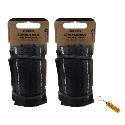 Pirelli Cinturato Gravel RM P-Line 45-622 Black Bicycle Tire 700x45 (2 Pack) High Performance Gravel Tire - Fast Rolling Durable All-Road Folding Tire for Mixed Terrain with Keychain