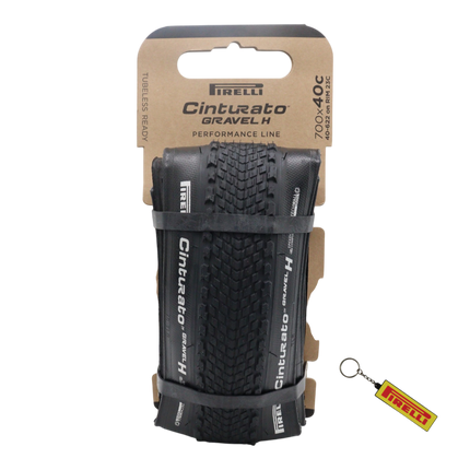 Pirelli Cinturato Gravel H P-Line 40-622 Black Bicycle Tire 700x40 High Performance Gravel Tire - Fast Rolling Durable All-Road Folding Tire for Hardpack & Pavement with Keychain