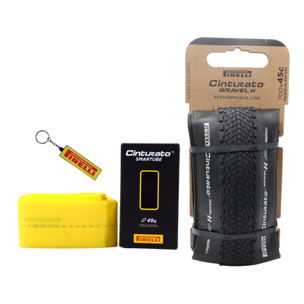 Pirelli Cinturato Gravel H P-Line 45-622 Black Bicycle Tire 700x45 High Performance Gravel Tire Fast Rolling All Road Folding Tire with Cinturato SmarTube 33-45-622 Presta 60mm and Keychain