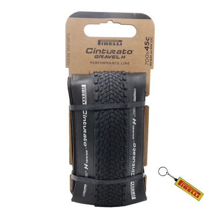 Pirelli Cinturato Gravel H P-Line 45-622 Black Bicycle Tire 700x45 High Performance Gravel Tire Fast Rolling Durable All Road Folding Tire for Hardpack and Pavement with Keychain