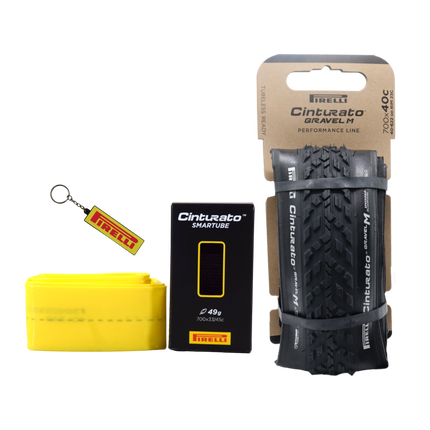 Pirelli Cinturato Gravel M P-Line 40-622 Black Bicycle Tire 700x40 Mixed Terrain Gravel Tire Durable All Road Folding Tire with Cinturato SmarTube 33-45-622 Presta 60mm and Keychain