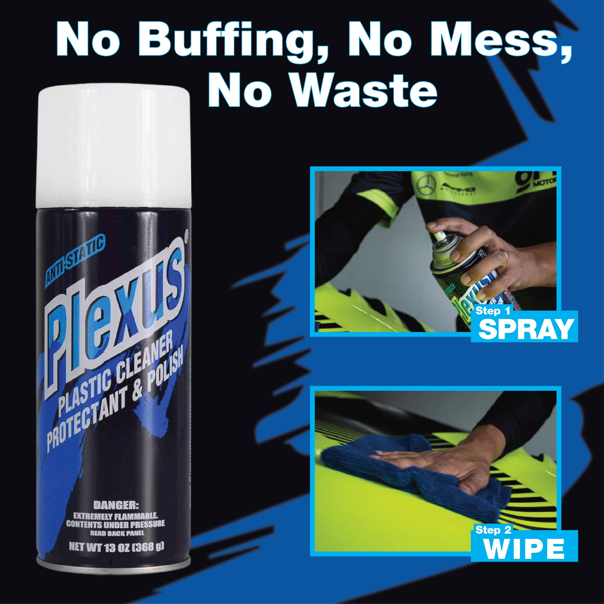 Plexus Aerosol Plastic Cleaner, Protectant, & Polish  13oz Can  Made in USA  All-in-One Solution for Plastic Surfaces with Sticker (3-Pack)