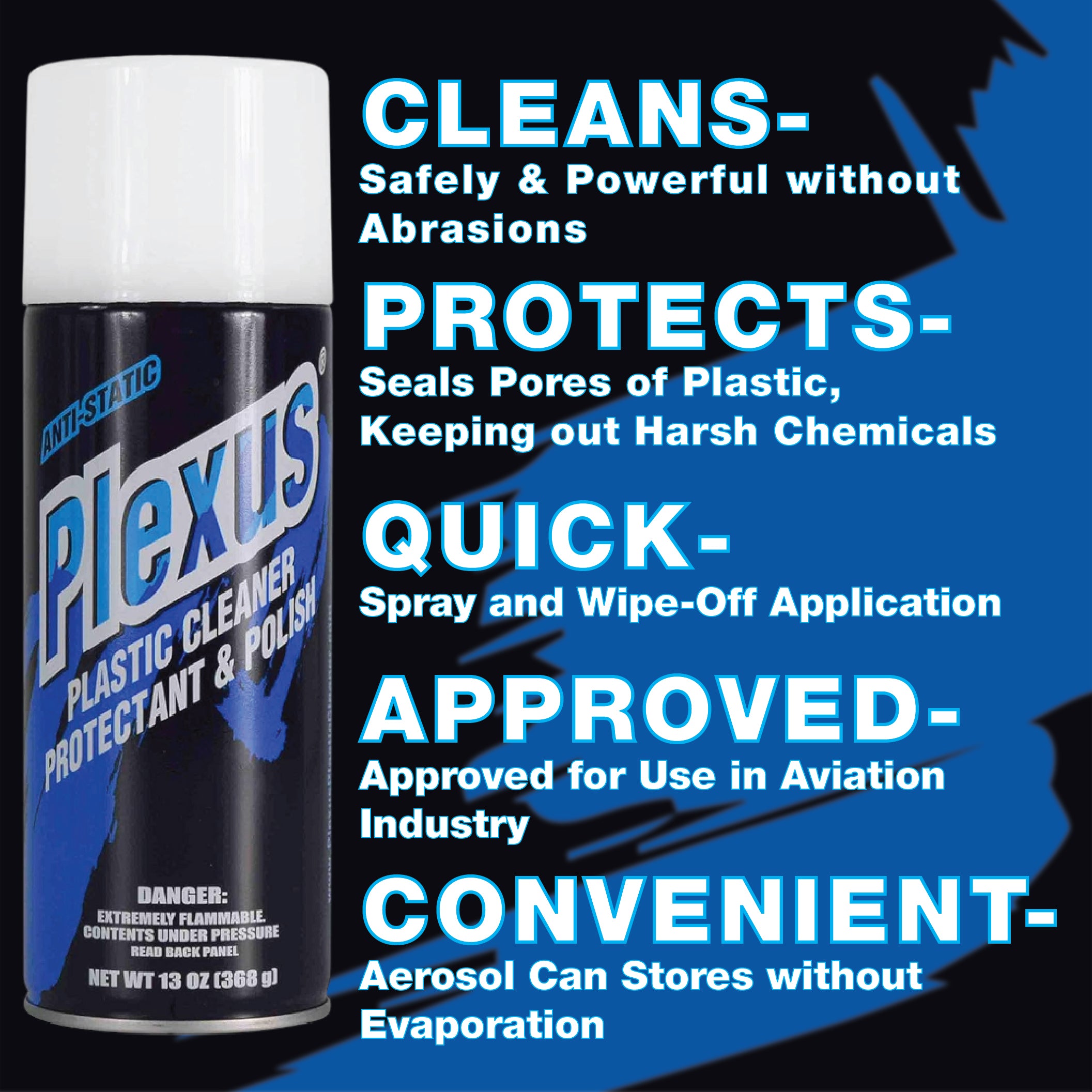 Plexus Aerosol Plastic Cleaner, Protectant, & Polish  13oz Can  Made in USA  All-in-One Solution for Plastic Surfaces with Sticker (3-Pack)