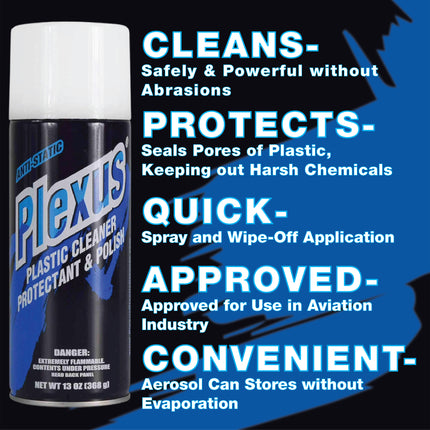 Plexus Aerosol Plastic Cleaner, Protectant, & Polish  13oz Can  Made in USA  All-in-One Solution for Plastic Surfaces with Sticker (8-Pack)