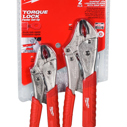 Milwaukee 48-22-3402 2 Pc. 7" & 10" Torque Lock Curved Jaw Locking Pliers Set With Grip
