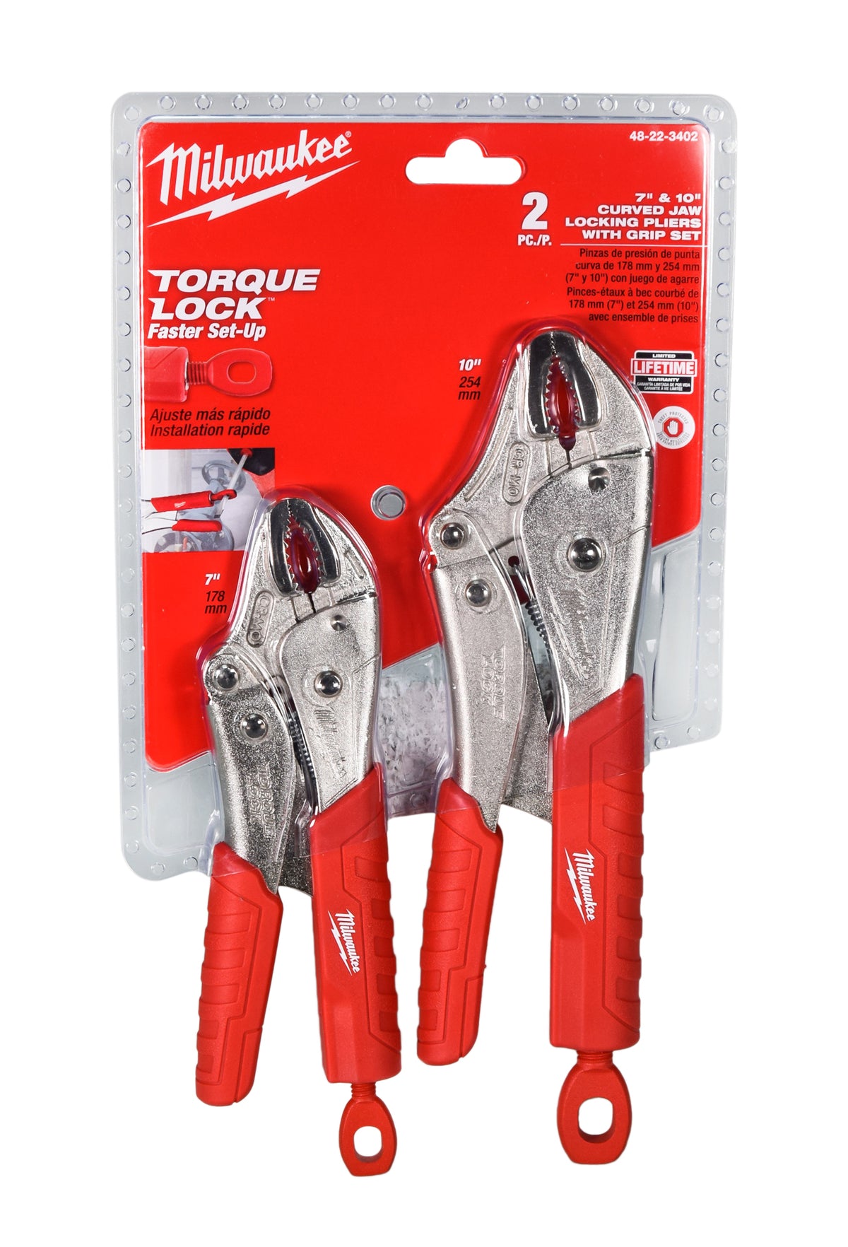 Milwaukee 48-22-3402 2 Pc. 7" & 10" Torque Lock Curved Jaw Locking Pliers Set With Grip