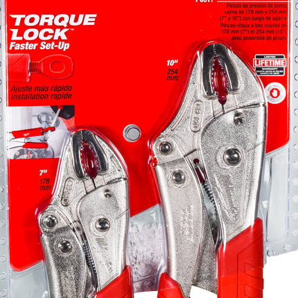 Milwaukee 48-22-3402 2 Pc. 7" & 10" Torque Lock Curved Jaw Locking Pliers Set With Grip