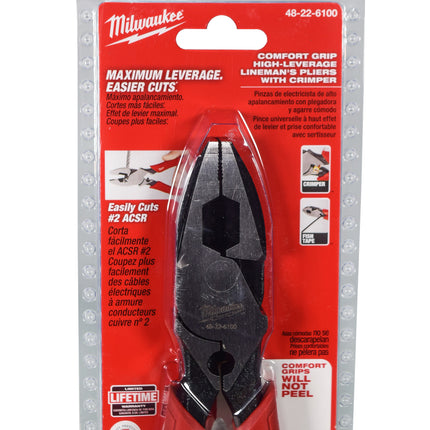 Milwaukee 48-22-6100 Comfort Grip High Leverage Linemans Pliers with Crimper