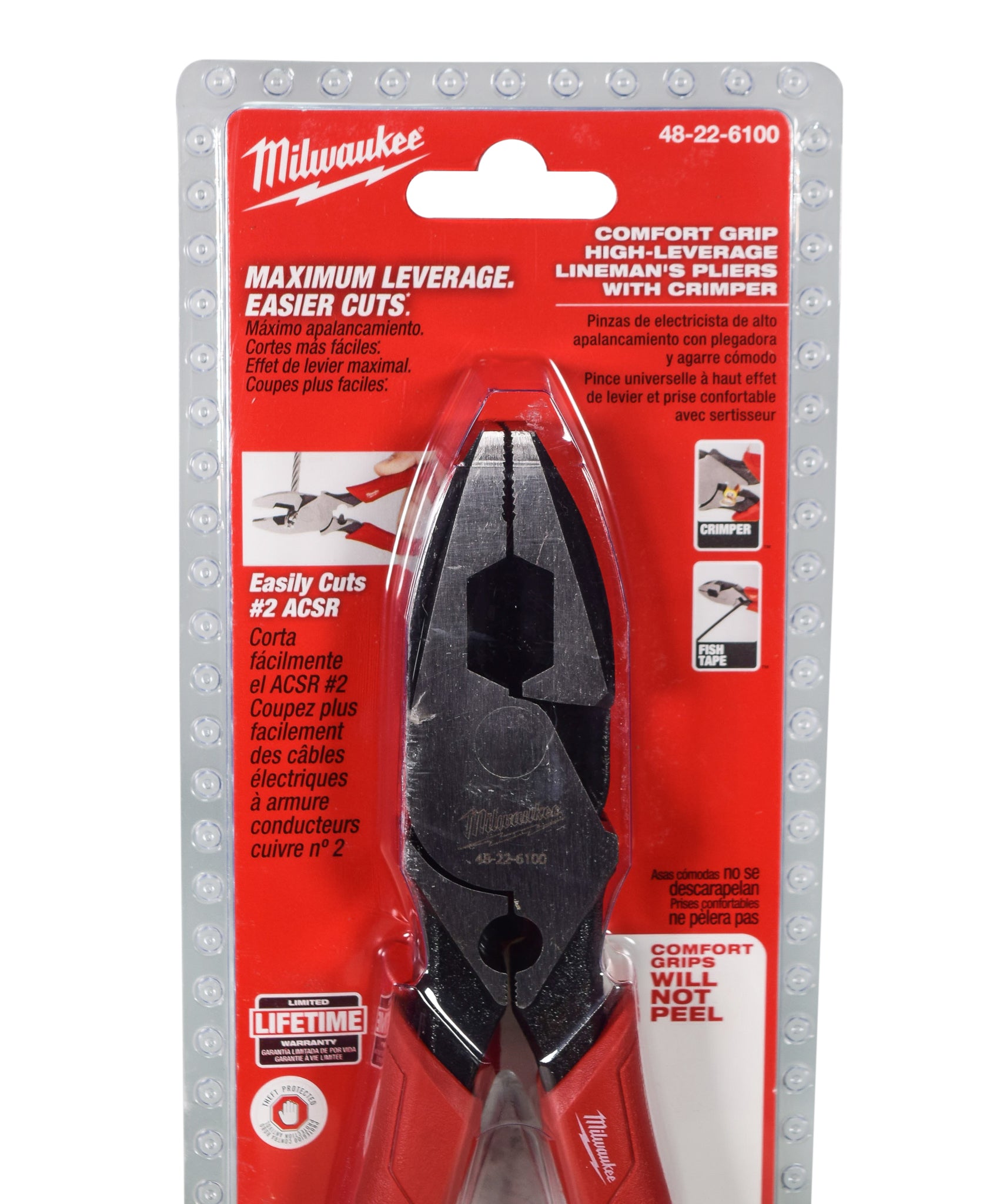 Milwaukee 48-22-6100 Comfort Grip High Leverage Linemans Pliers with Crimper