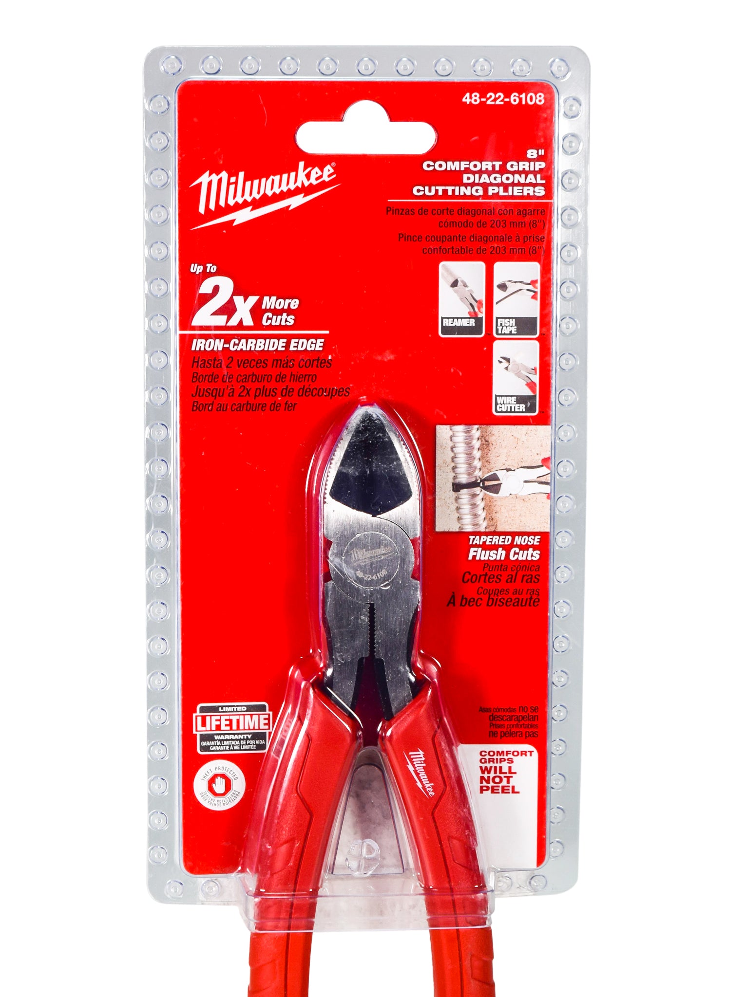 Milwaukee 48-22-6108 8-Inch Hardened Iron Carbide Edge Diagonal Cutting Pliers
