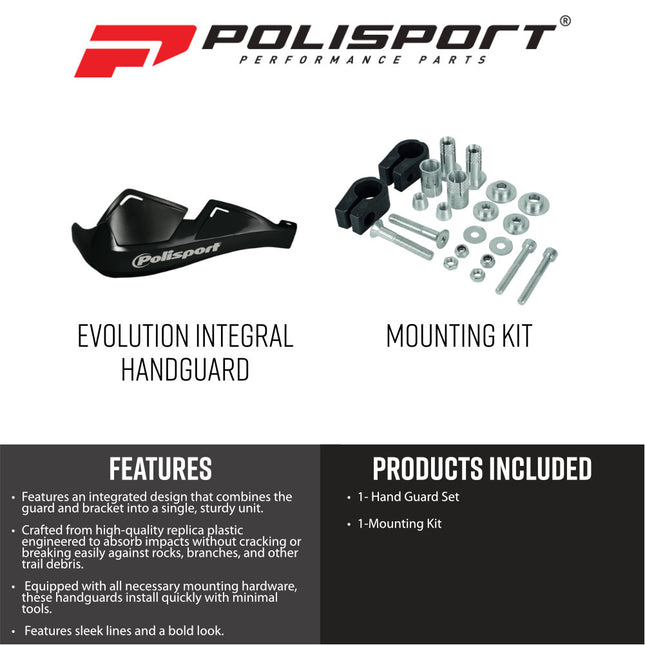 Polisport 8305100027 Integral Evolution Handguard with FWA Universal Mount - Full Wrap-Around Handlebar Protection Guards for Dirt Bikes & Dual Sport Motorcycles - Black (Pair)