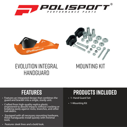 Polisport 8305100030 Integral Evolution OEM‑Quality Orange Handguards for Universal Handlebar Mount, Injection‑Molded Durable Gloss Polypropylene (DGP), Impact‑Resistant Flexible Design with Perfect Fit and Glossy Finish