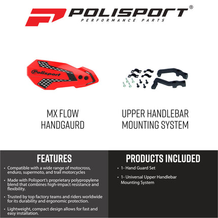 Polisport 8308200021 MX Flow Handguard Fits Honda CRF450R 2009+ CRF250R 2020+ CR 2007+ CRF‑X 2009+ – Durable Ventilated Off‑Road Hand Guards – Red/Black