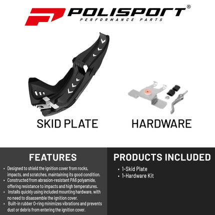 Polisport Motocross Motorcycles (MX) Fortress Skid Plate for Husqvarna FE/FC 250/350/450 & KTM SX-F 250/350/450 Dirt Bikes - OEM Quality, Flexible & Perfect Fit - Black