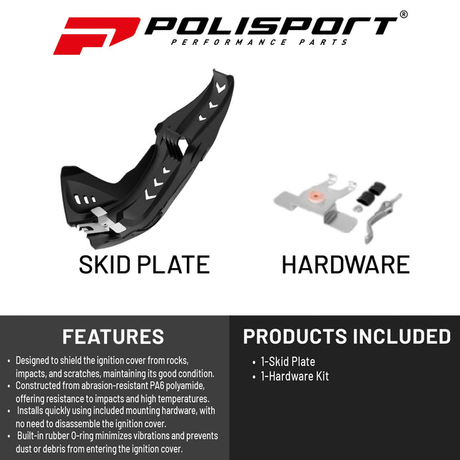 Polisport Motocross Motorcycles (MX) Fortress Skid Plate for Husqvarna FE/FC 250/350/450 & KTM SX-F 250/350/450 Dirt Bikes - OEM Quality, Flexible & Perfect Fit - Black