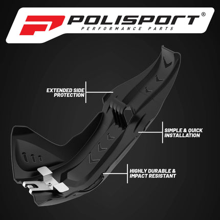 Polisport Motocross Motorcycles (MX) Fortress Skid Plate for Husqvarna FE/FC 250/350/450 & KTM SX-F 250/350/450 Dirt Bikes - OEM Quality, Flexible & Perfect Fit - Black