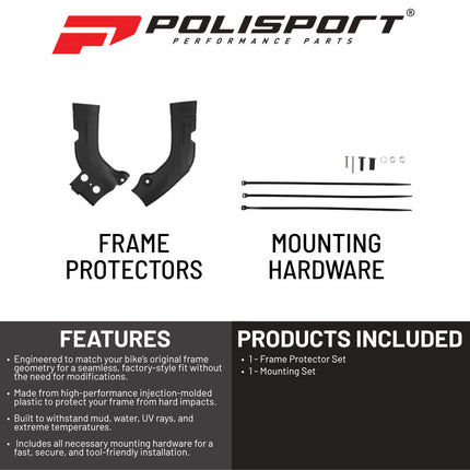 Polisport 8472600001 Frame Protector for Honda CRF250R/RX (2020–2021) & CRF450R/RX (2019–2020) – Black  Durable Frame Guard Set for Motocross and Off‑Road Protection