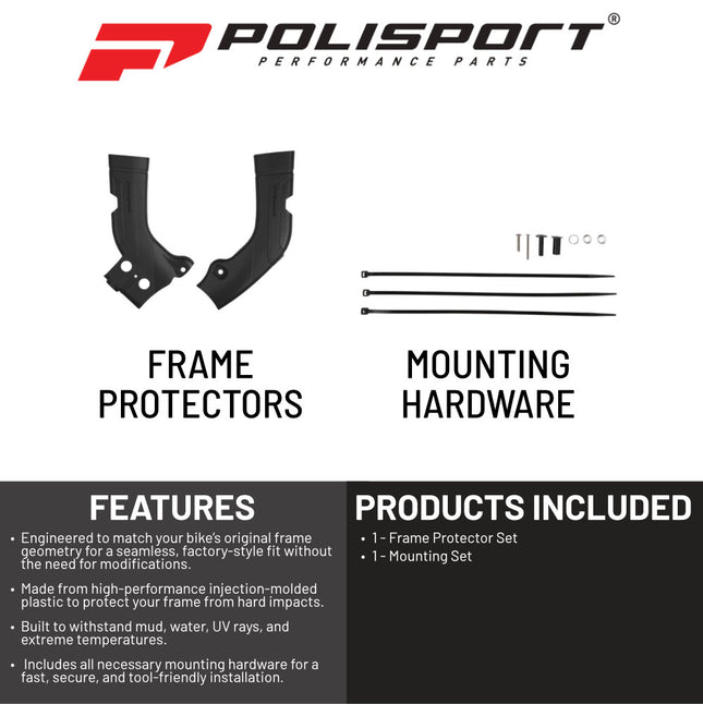 Polisport 8472600001 Frame Protector for Honda CRF250R/RX (2020–2021) & CRF450R/RX (2019–2020) – Black  Durable Frame Guard Set for Motocross and Off‑Road Protection