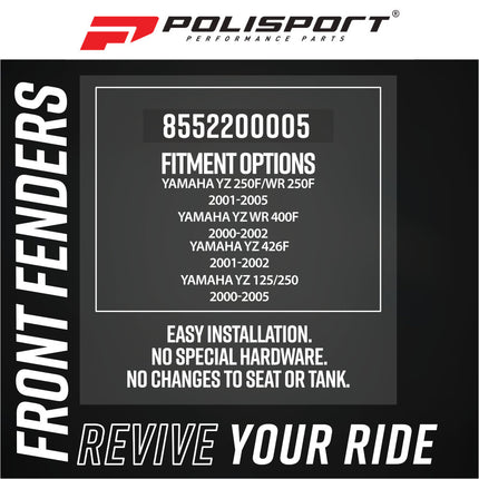Polisport (MX) Front Fender for Yamaha YZ 250F/WR 250F (01-05) WR 400F (00-02) YZ 426F (01-02) YZ 450F/WR 450F (03-05) YZ 125/250 (00-05)-OEM Quality, Durable, Flexible & Perfect Fit - Blue