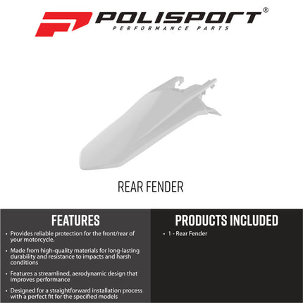 Polisport 8554700002 Rear Fender for KTM SX 85 2018-2024 Models, Durable Gloss Polypropylene Dirt Bike MX Tail Piece Replacement Mudguard, OEM Match White
