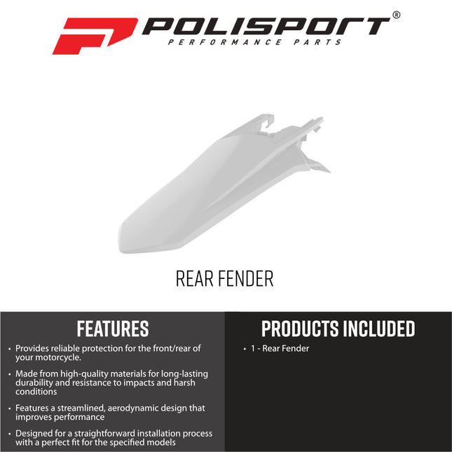 Polisport 8554700002 Rear Fender for KTM SX 85 2018-2024 Models, Durable Gloss Polypropylene Dirt Bike MX Tail Piece Replacement Mudguard, OEM Match White
