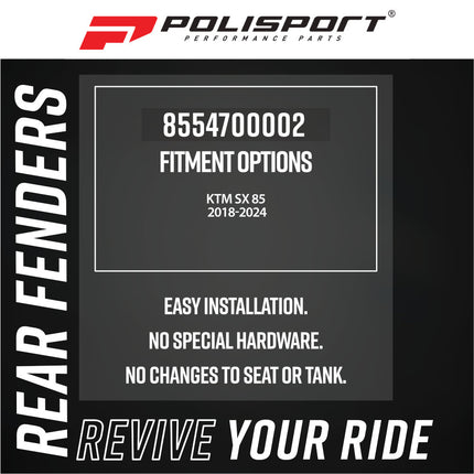 Polisport 8554700002 Rear Fender for KTM SX 85 2018-2024 Models, Durable Gloss Polypropylene Dirt Bike MX Tail Piece Replacement Mudguard, OEM Match White
