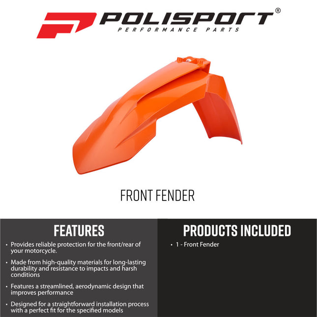 Polisport 8554800001 Front Fender for KTM SX85 2018 and Newer – OEM‑Style Durable Orange Motocross Front Mudguard