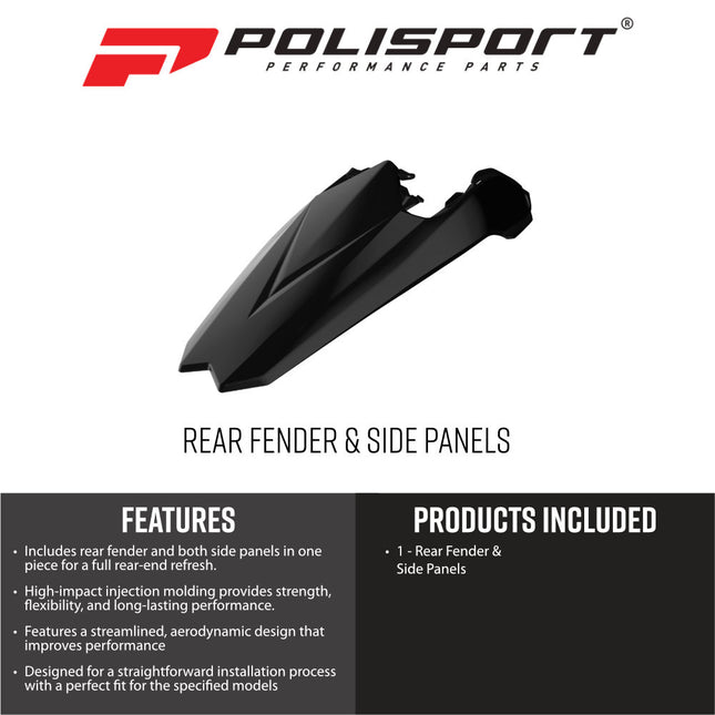 Polisport 8556000002 Rear Fender with Side Panels for Beta RR 125 2T 2018‑2019 and Xtrainer 2015‑2022 – OEM‑Style Durable Black Plastics Kit