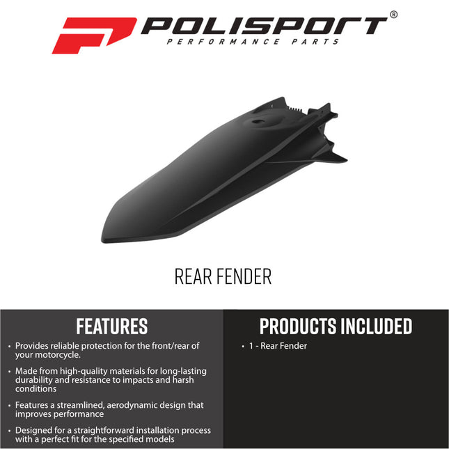 Polisport Motocross (MX) Rear Fender for KTM SX,SX-F,XC,XC-F (2019-2022) - Dirt Bike - OEM Quality, Durable Gloss Polypropylene (DGP), Flexible & Perfect Fit - Black