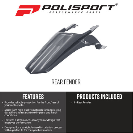 Polisport Motocross (MX) Rear Fender for Sherco SE-R / SEF-R (17-24) - Dirt Bike - OEM Quality, Durable Gloss Polypropylene (DGP), Flexible & Perfect Fit - Grey