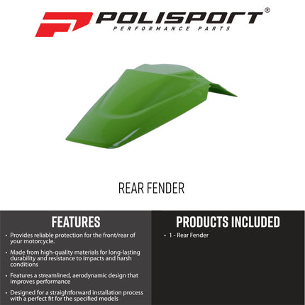 Polisport Motocross (MX) Rear Fender for Kawasaki KX65(2000-->) and KLX110(2002-2009) - Dirt Bike - OEM Quality, Durable Gloss Polypropylene (DGP), Flexible & Perfect Fit - Green