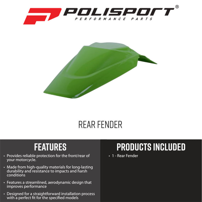 Polisport Motocross (MX) Rear Fender for Kawasaki KX65(2000-->) and KLX110(2002-2009) - Dirt Bike - OEM Quality, Durable Gloss Polypropylene (DGP), Flexible & Perfect Fit - Green