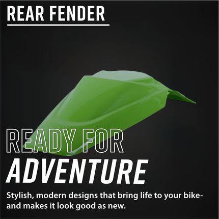 Polisport Motocross (MX) Rear Fender for Kawasaki KX65(2000-->) and KLX110(2002-2009) - Dirt Bike - OEM Quality, Durable Gloss Polypropylene (DGP), Flexible & Perfect Fit - Green