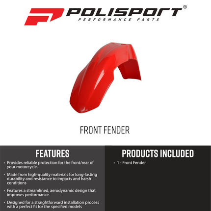 Polisport Motocross (MX) Front Fender for Honda CRF 450R (04-08), CRF 250R (04-09), & CR 125R/250R (04-07) Dirt Bikes - OEM Quality, Durable Gloss Polypropylene (DGP), Flexible & Perfect Fit - Red