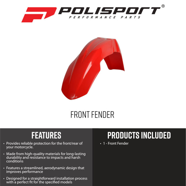 Polisport Motocross (MX) Front Fender for Honda CRF 450R (04-08), CRF 250R (04-09), & CR 125R/250R (04-07) Dirt Bikes - OEM Quality, Durable Gloss Polypropylene (DGP), Flexible & Perfect Fit - Red