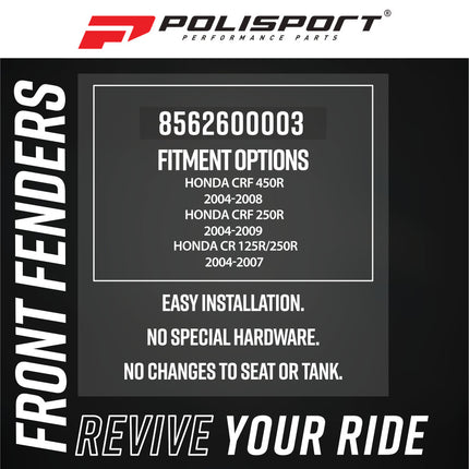 Polisport Motocross (MX) Front Fender for Honda CRF 450R (04-08), CRF 250R (04-09), & CR 125R/250R (04-07) Dirt Bikes - OEM Quality, Durable Gloss Polypropylene (DGP), Flexible & Perfect Fit - Red