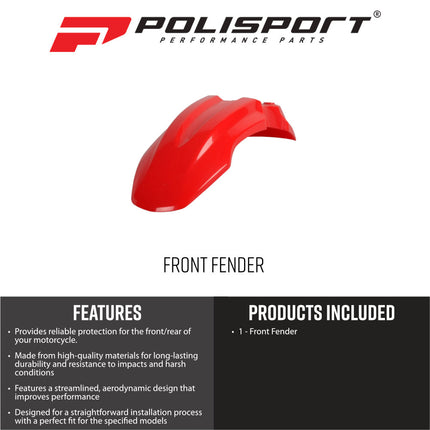 Polisport Motocross (MX) Front Fender for Honda CRF50F(2004--2026) - Dirt Bike - OEM Quality, Durable Gloss Polypropylene (DGP), Flexible & Perfect Fit - Red