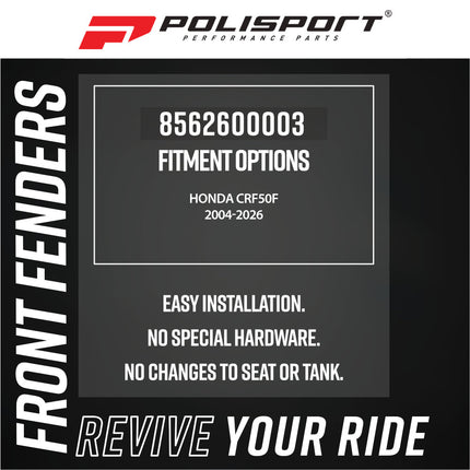 Polisport Motocross (MX) Front Fender for Honda CRF50F(2004--2026) - Dirt Bike - OEM Quality, Durable Gloss Polypropylene (DGP), Flexible & Perfect Fit - Red